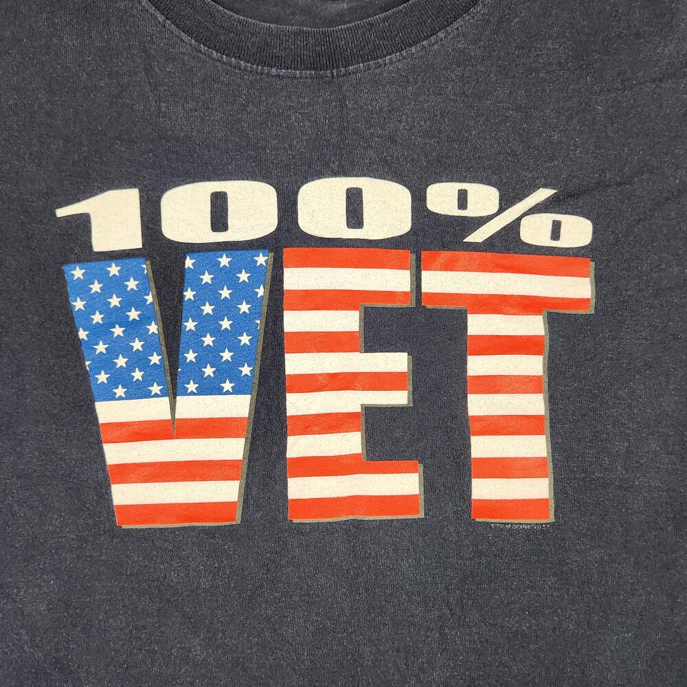 Vintage Veteran Shirt Mens Large Blue American Flag Patriotic 100% Vet Graphic